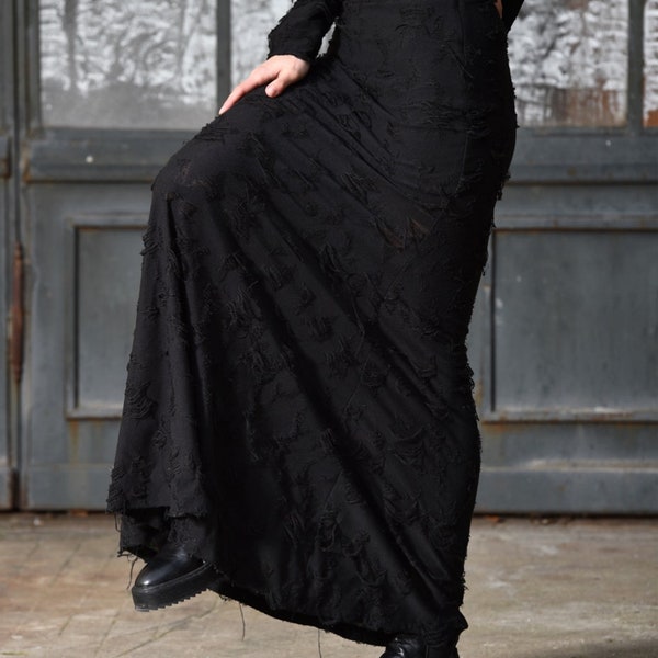 Jupe Maxi noire, jupe longue, jupe taille haute, vêtements taille plus, jupe Steampunk, jupe femme, jupe Boho, jupe cocktail, jupe gothique