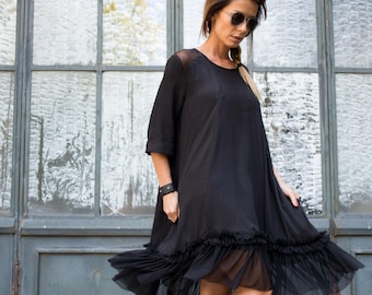 Women Dress, Plus Size Dress, Plus Size Clothing, Black Cocktail Dress, Oversize Black Dress, Tulle Dress, Gothic Women Clothing, Sexy Dress