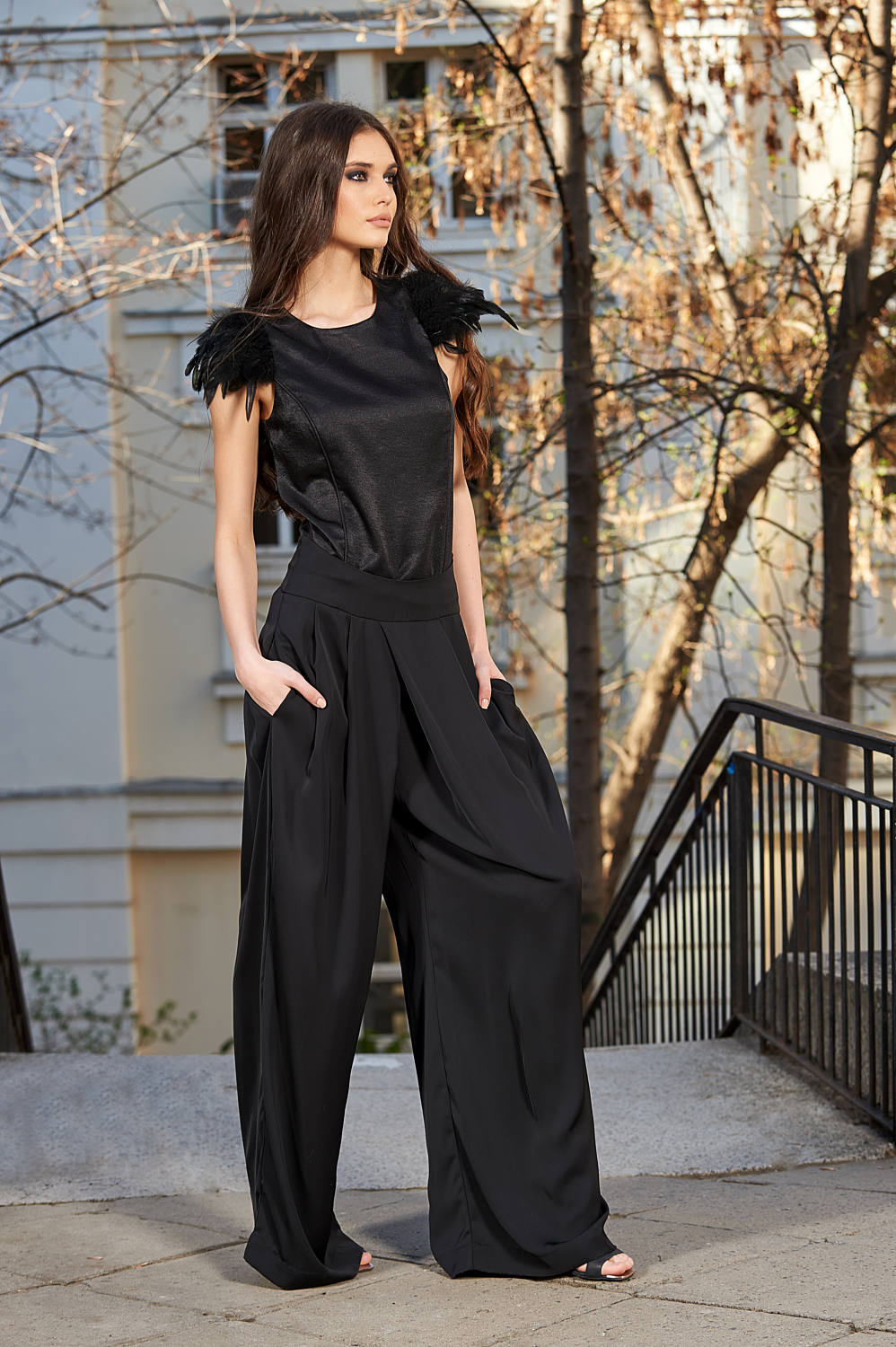 GANPATI Loose Fit Flared Wide Leg Palazzo Pants for Women Black SIZE 34 TO  46