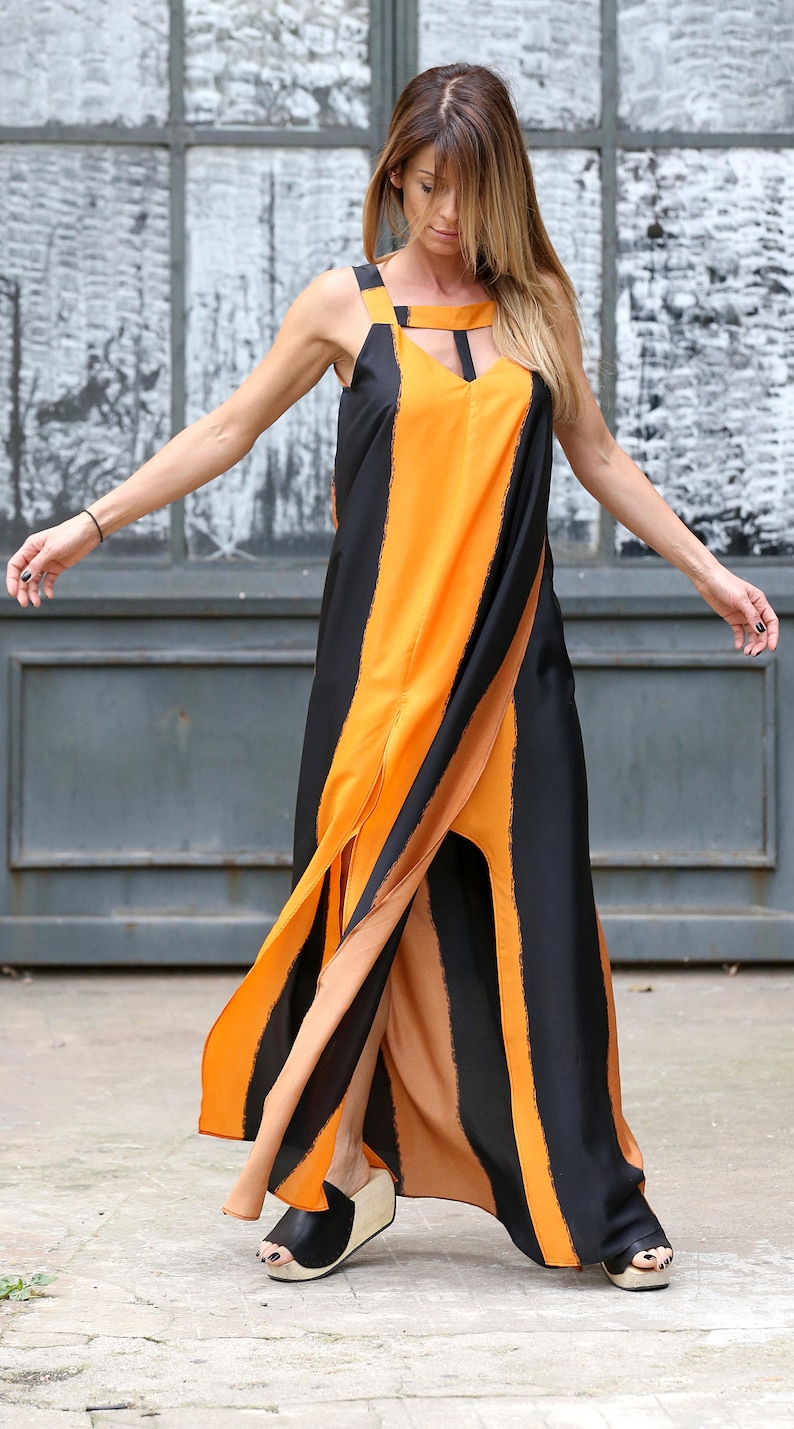 Summer Clothing,Black Orange Summer Maxi Dress Convertible Dress Women Dress Avant Garde Dress Beach Dress Long Dress Boho Maxi Dress