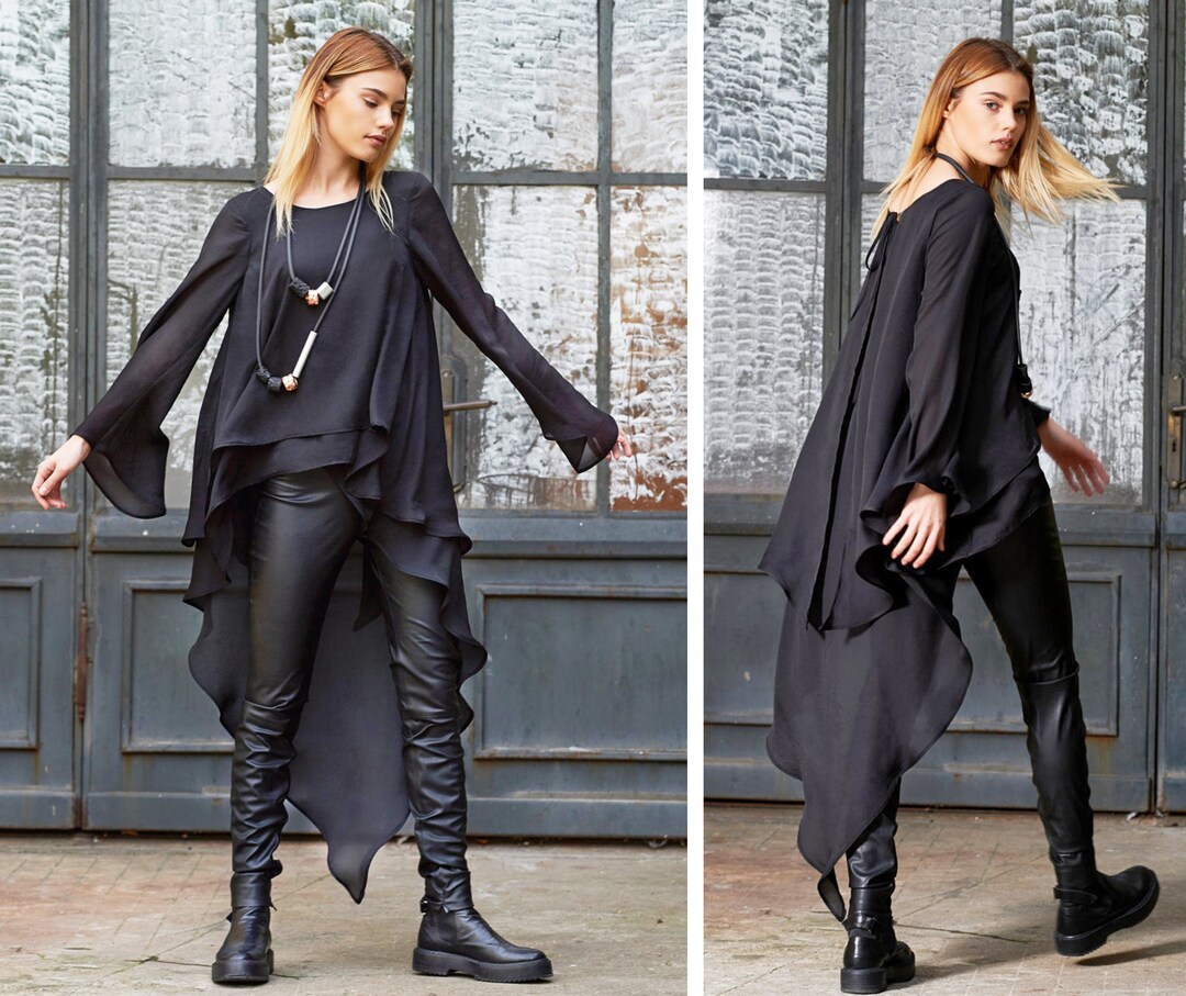 Asymmetric Tunic, Black Tunic Top, Long Sleeved Top, Plus Size Clothing ...