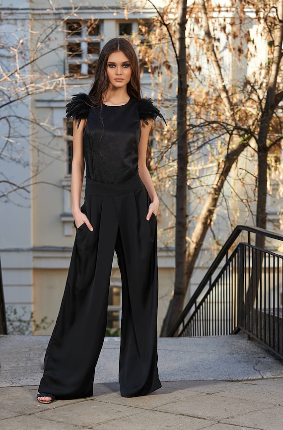 Black Wide Leg Palazzo Pants - Whiskey Skies