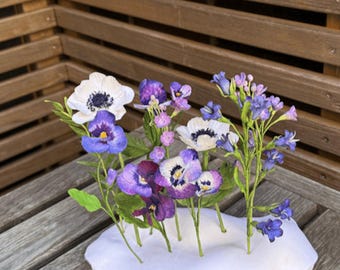 Purple Pansies Clay Flower Sculpture | Handmade Floral Arrangement