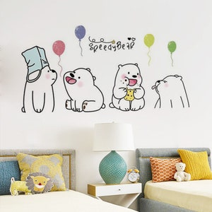 calcomanía de pared kawaii, calcomanía kawaii linda de la guardería, mural de animales de dibujos animados autoadhesivo, mural de pelar y pegar, regalo de baby shower, dibujo kawaii