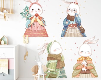 Watercolor Bunny Wall Stickers, Peel and Stick Nursery Decal