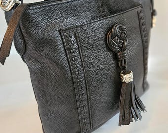 BRIGHTON Interlok LEAH Bucket Bag front pocket tasseled shoulder bag