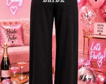 Rhinestone Bride Wide Leg Pants | Custom Bachelorette Sweatpants | Wifey Rhinestone Pant | Bridal Getting Ready Outfit | Bach Party Gift