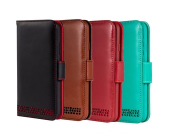 Real Leather iPhone 12 Phone Case - Leather Wallet Case - Personalisation Available - Traditional Hot Foil Embossing - Folio Case