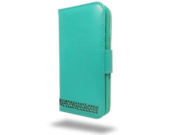 iPhone 8 Wallet Case Turquoise Blue - Luxury Real Leather Case - Folio - Card Holder - Reusable Packaging - British design - Free Shipping