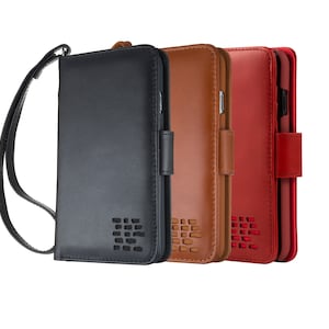 Funda tipo billetera de cuero auténtico para iPhone 8 con bolsillo completo para billetes y recibos y 3 ranuras para tarjetas en marrón y negro con ENVÍO GRATIS