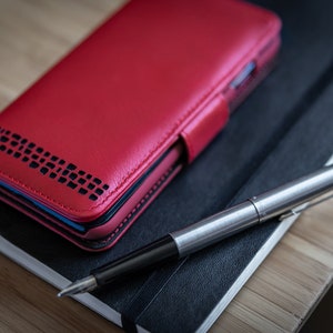 Fundas de cuero rojo para iPhone 8 - Cuero genuino de lujo - Cuero rojo liso o vintage - Regalo perfecto - Billetera premium - Estuche para tarjetas