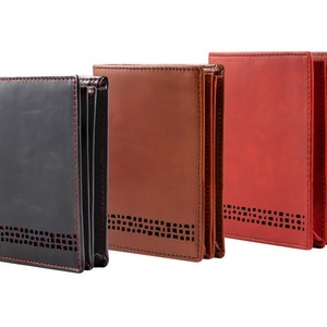 Mens RFID Bifold Wallet in echt vintage leer. ID Window - 7 Card Holder Slots - 3 Pockets - Vaders dag cadeau - Zwart, Bruin, Rood