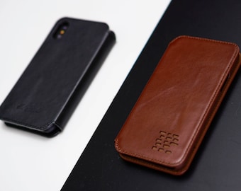 iPhone X Compact Real Slim Leather Phone Case Case in Vintage Brown and Ebony Black with FREE SHIPPING WORLDWIDE