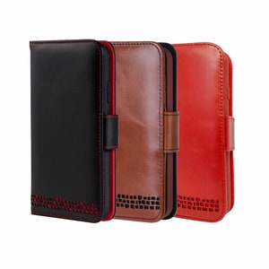 Estuche tipo billetera y tarjetero de cuero real para iPhone 13 - Iniciales opcionales - Estampado en caliente tradicional - Estuche tipo folio con soporte