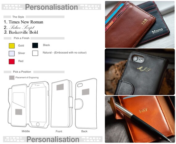 Cognac Leather iPhone 6 Case-Card Holder Handmade in England Free Monogram Embossing InitialsName