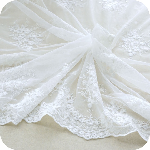 55 Width Iris Tech Organza Vintage Botanical Floral Lace Fabric by the Yard