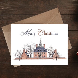 IMPRIMIBLE: Tarjeta de Navidad de Williamsburg, acuarela, tarjeta de felicitación, arte de pared, palacio del gobernador, Virginia, invierno, vacaciones, impresión en casa