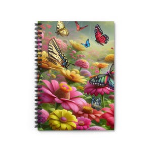 Spiralblock mit Schmetterlingen - Garten - Spiralblock - liniert, Notizbuch für Notizen, Geschenk für Naturliebhaber, Blumen Briefpapier, Notizbuch, Notizbuch, Grußkarte