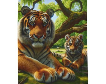 Tiger-Themed Velveteen Plush Blanket, Cozy Home Decor for Animal Lovers, Gift for Kids, Camping, Cozy Nights, Wildlife Lover's Blanket
