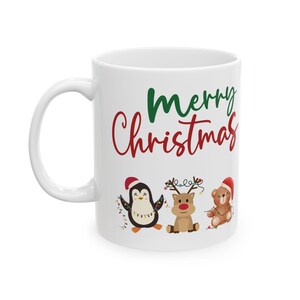 Cute Christmas Mug with Festive Animals, Holiday Gift, Coffee Cup, Tea Mug, Winter Decor, Xmas Present