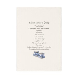 Kitchen Tea Towel, Colonial American Spiced Tea Recipe, Cooking Towel, Home Decor, Chef Gift, Farmhouse Tea Towel