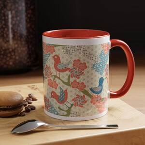 Whimsical Floral Bird Coffee Mug, Vibrant Tea Mug, Colorful Drinkware, Perfect Gift for Nature Lovers, Home Decor