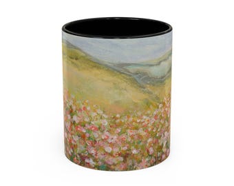 Floral Accent Coffee Mug, Boho Garden Mug for Tea Lovers, Colorful Gift for Friends, Coffee Lovers, Home Decor