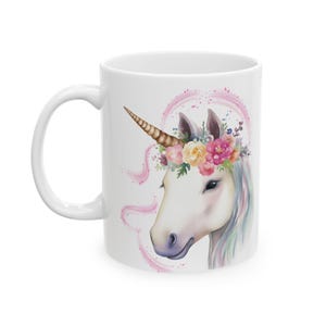 Grillige keramische eenhoornmok, schattig koffiekopje voor kinderen, cadeau eenhoorn minnaar, magische drinkgerei voor verjaardag, bloemen eenhoornmok