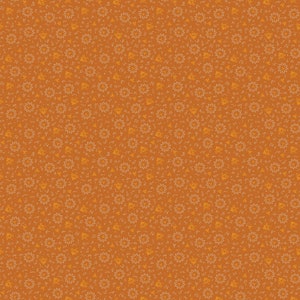 May include: A seamless pattern featuring small, white, star-shaped flowers on a solid orange background.