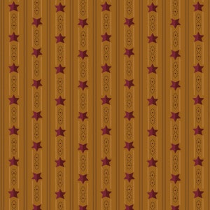 May include: A seamless pattern featuring a repeating design of burgundy stars on a brown background. The stars are arranged in vertical rows, with each row offset from the next. The background is a solid brown color.