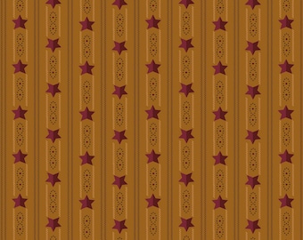 May include: A seamless pattern featuring a repeating design of burgundy stars on a brown background. The stars are arranged in vertical rows, with each row offset from the next. The background is a solid brown color.