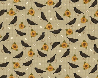 A Wooly Autumn by Cheryl Haynes Tan Birds Leaves & Blooms # 13058B-70