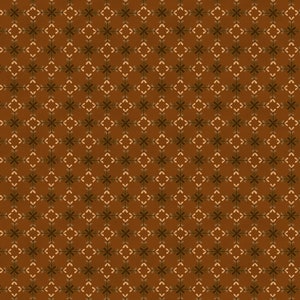 May include: A seamless pattern with a repeating design of brown and beige stylized flowers on a brown background.