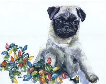 Pug Holiday Card, Pug Christmas Card, Christmas Card, Holiday Card, Greeting Card, Pack Of Ten, Cards, Pug Christmas Card, Pug Card, Greetin