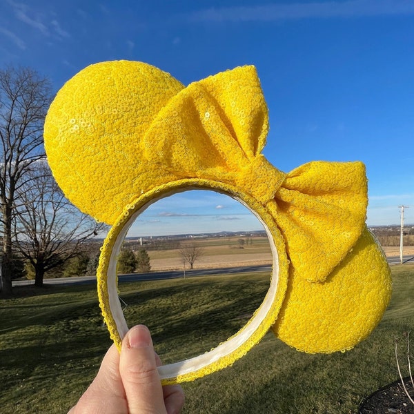 Sunny Yellow Sequin Ears with wrapped headband