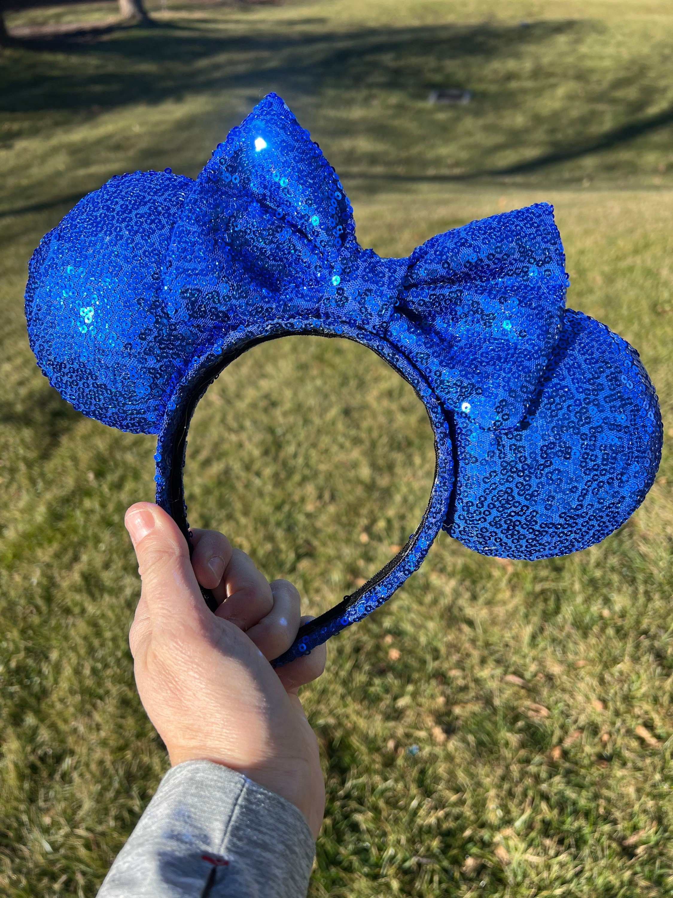 2020 New Disney Blue Sequin Minnie Ear Headband with Multicolor Glitter Ears PHOTOS: NEW Cornflower Blue and  main image 4