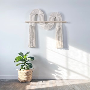 Macrame Wall Hanging Shuji EXTRA LARGE with straight cut-Textile Fiber Knot Art, Fringe Scandi Style, Bohemian Accent, Rope Art image 1