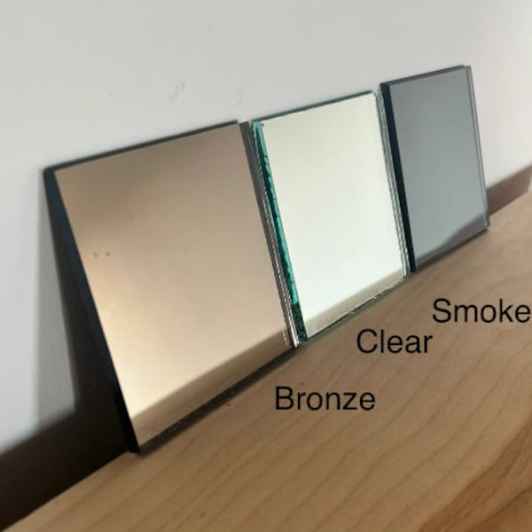 Tinted Mirror Sample – Bronze, Smoke, Clear (4”x4”)
