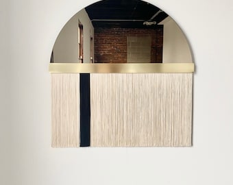 COLORBLOCKED Bronze “Aria Solo" with brass accent bar- Boho Mirror, Half-Moon Mirror, Macrame Mirror, Modern Mirror