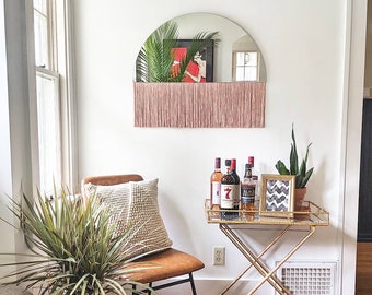 Half-Circle Fringe Mirror: "Aria-Solo" (Straight Medium)-NO ACCENT BAR Boho Mirror, Half-Moon Mirror, Macrame Mirror, Modern Mirror