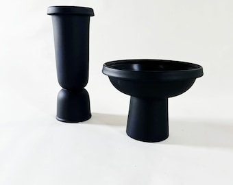 AS IS! -Black Ceramic Vases, modern Vase, Brass chains fringe, bowl, ceramic