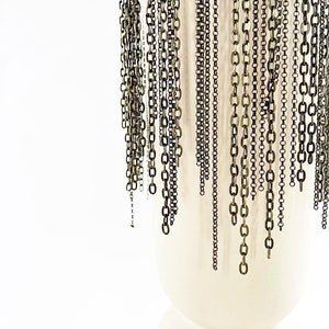 Tall Cylinder Brass Chain Fringe on Cream Ceramic Vase, modern Vase, Brass chains fringe, bowl, ceramic image 2