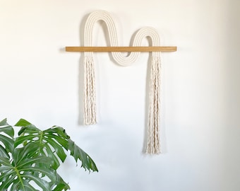 Macrame Wall Hanging, SMALL &quot;Shuji&quot; with asymmetrical cut- Textile Fiber Knot Art, Fringe Scandi Style, Bohemian Accent, Rope Art