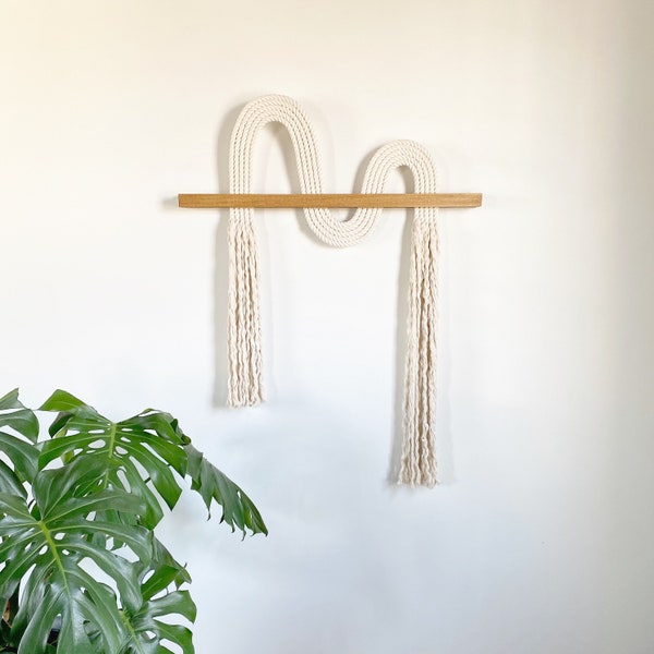 Tapiz de macramé con nudos de fibra "Shuji", decoración escandinava asimétrica
