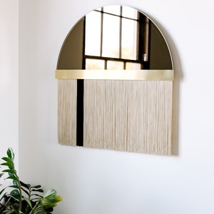 COLORBLOCKED Bronze Aria Solo with brass accent bar Boho Mirror, Half-Moon Mirror, Macrame Mirror, Modern Mirror image 2