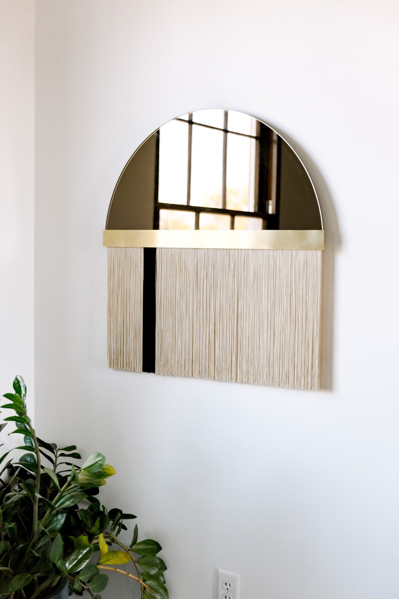 COLORBLOCKED Bronze Aria Solo with brass accent bar Boho Mirror, Half-Moon Mirror, Macrame Mirror, Modern Mirror image 2