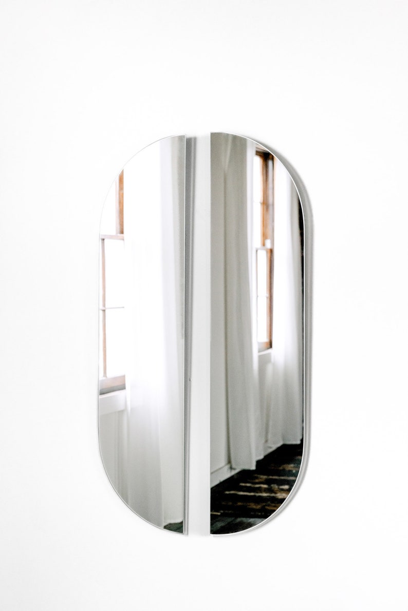 Clear Racetrack REFRACT Full-Length Mirror Reflected Set, Tinted Mirror, Tribal Mirror, Modern Texture Mirror image 2