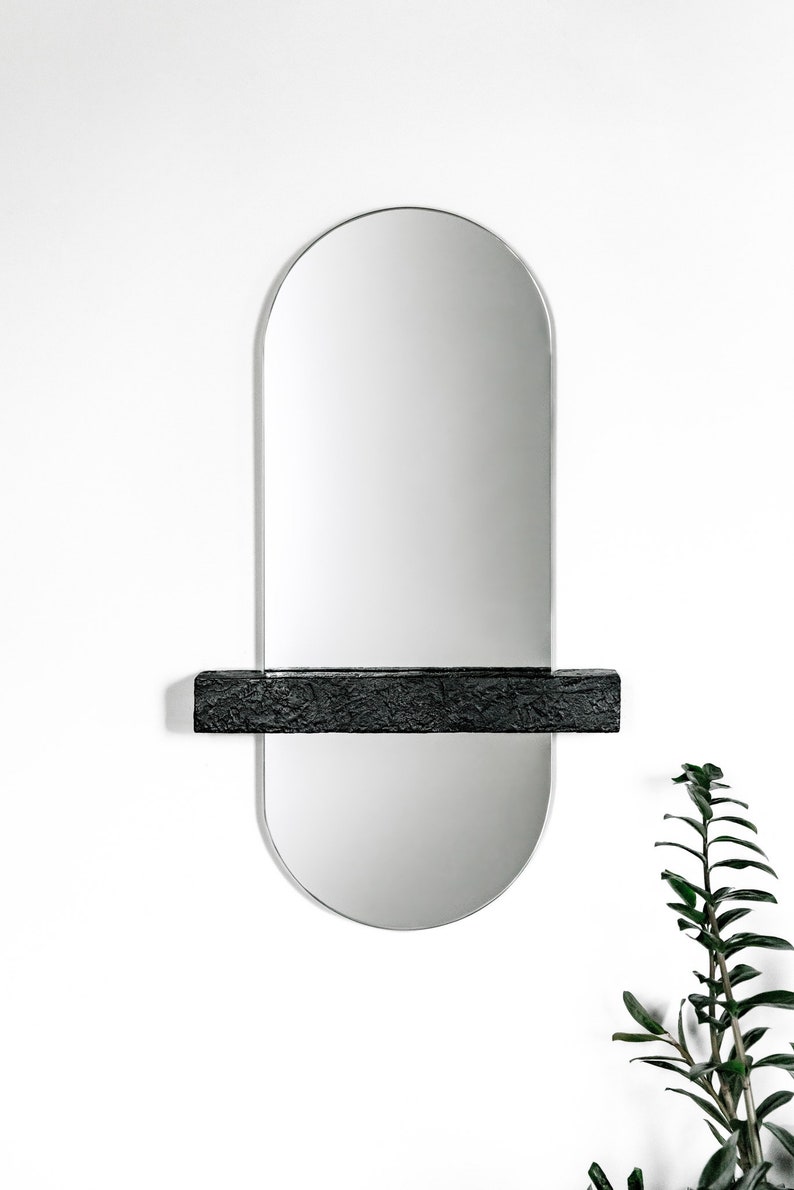 Racetrack Full-length Aria mirror with Legato Floating Ledge-Modern Mirror Concept-Long Mirror-Floating Shelf image 1