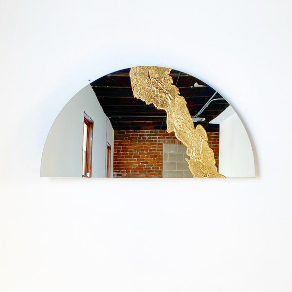 One Modern Mirror "Glissando" Half-Circle (NO FRINGE)-Textured Mirror, tinted Mirror,  Abstract Mirror, Modern Mirror