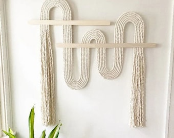 SMALL Vibrato© STRAIGHT CUT ends-Macrame Wall Hanging, Textile Fiber Knot Art, Fringe Scandi Style, Bohemian Accent, Rope Art